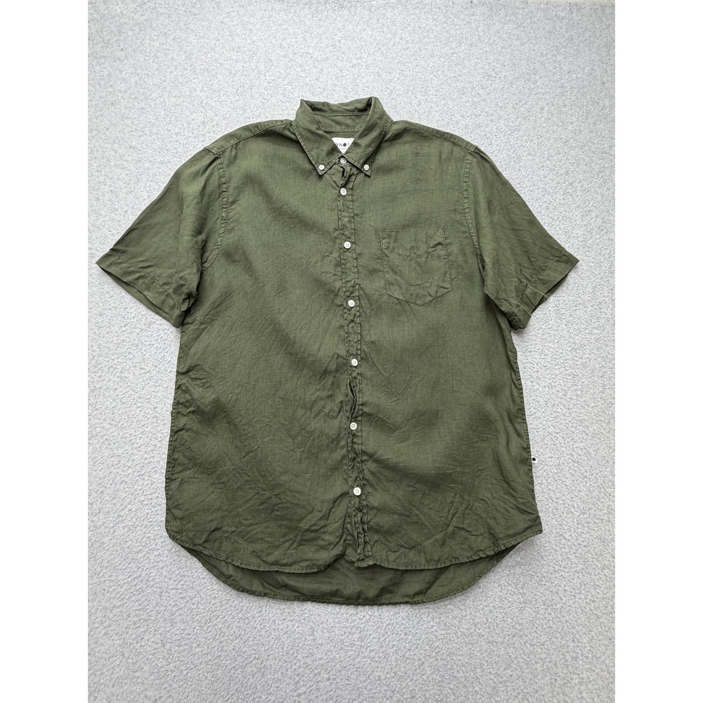 NN07 Shirt Mens Large Green Linen Tyrion Short Sleeve Button Down Casual Summer